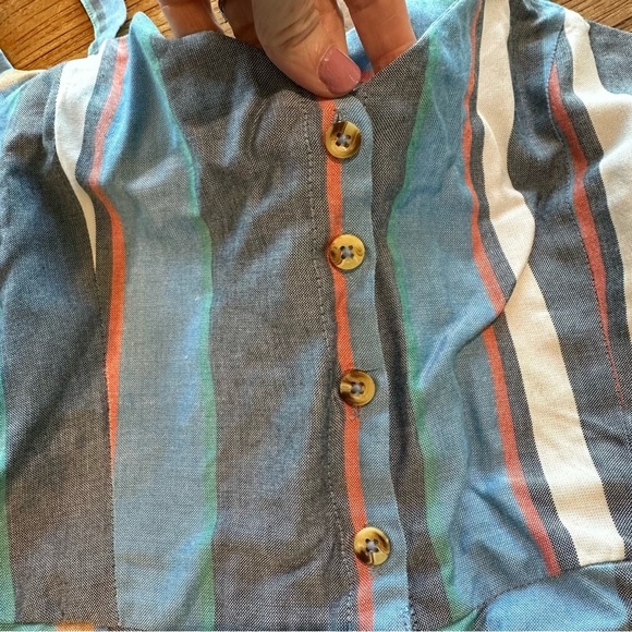 Patrons of Peace Women’s Striped Sweetheart Tie Back Shorts Romper Button Front - Picture 10 of 12